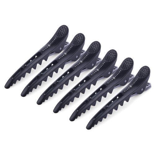 GLAMFIELDS 6 Pack Professional Plastic Shark Hair Clips for Styling and Sectioning - Durable Shark Hair Clip with Non-slip grip & Wide Big Teeth for Easy Styling Thick/Thin