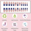ANDGING French Tip Press on Nails Blue Square Ballet Medium Long Fake Nails Glue on Nails with Hearts Design Acrylic Women False Nails with Glue 24Pcs Gel Stick on Nail for Wedding Birthday KAA687L