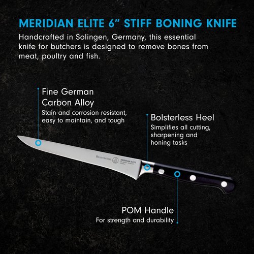 Messermeister Meridian Elite 6” Stiff Boning Knife - Fine German Steel Alloy Blade - Rust Resistant & Easy to Maintain
