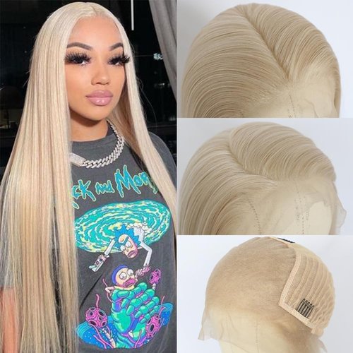 Heberac Long Straight Lace Front Wigs 13 * 6 Light Gold Glueless Pre Plucked Natural Hairline Synthetic Lace Front Wigs for Black Women Frontal Lace Wigs