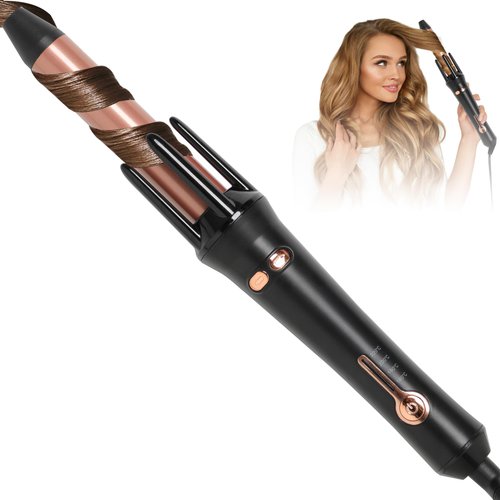 ECOJIA Automatic 1 Inch Curling Wand, Auto Rotating Ceramic Negative Ion Hot Iron for Medium to Long Hair, Self Spin Beach Waves Barrel Waver