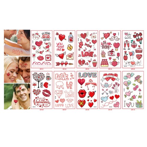 Dzrige 20 Sheets Heart Tattoo Stickers Valentines Day Romantic Couple Tattoo Stickers Body Art Painting Emporary Tattoo Stickers for Boys Girls Favor Valentine's Day Party Supplies