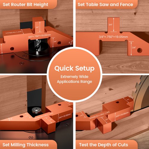 Neitra Router Table Setup Blocks Woodworking - 8pcs Aluminum Alloy Precision Setup Bars for Routers Tables Saw Accessory, Measuring Height Depth Angle Gauge with Storage Case (Each in Varies Thick)