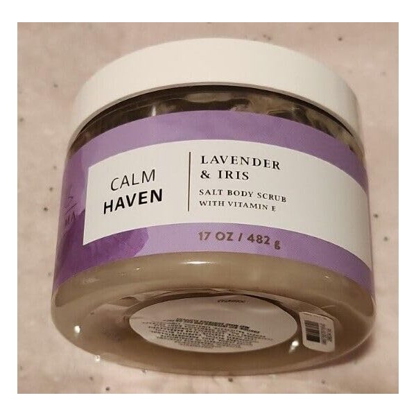 CALM HAVEN Lavender & Iris Salt Body Scrub 17 oz bath body tub