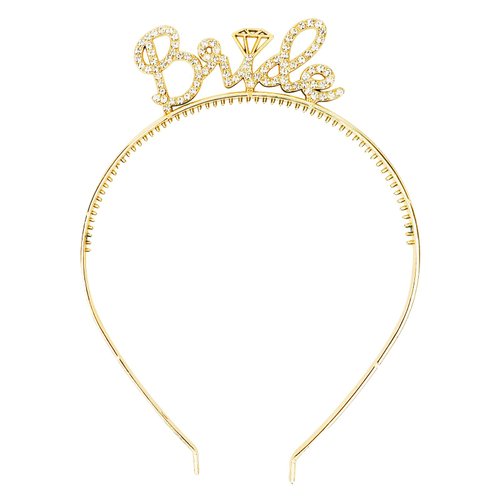 YARIEW Rhinestone Bride Headband Bachelorette Party Decorations Bridal Headband for Wedding Bride Crown Headband Bachelorette Favors Bridal Shower Favors Gift Bridesmaid Favors (Gold)
