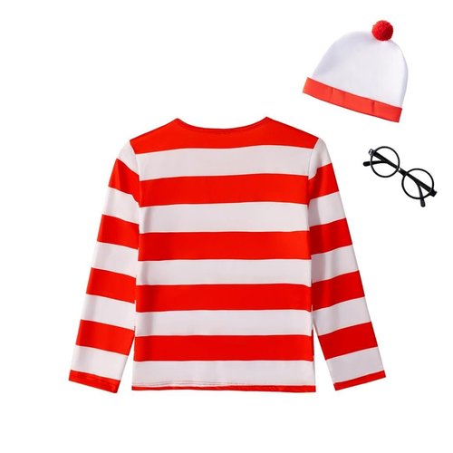 Dressy Daisy Wheres Waldo Red and White Striped Costume Dress Up Outfit Set with Hat and Glasses for Kids Boys Girls Size 8-10
