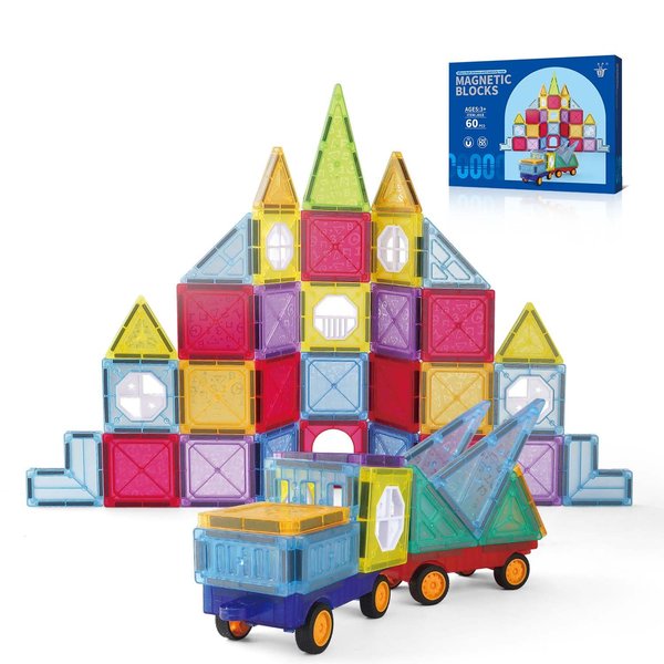 HAYOFADA Magnetic Tiles, Magnetic Construction Set, Magnetic disc, STEM Sensory Educational Games Toys Preschool Building Stacking Block Learning Toys Gift for Toddler Age 3+ Boys Girls Kids 60pcs