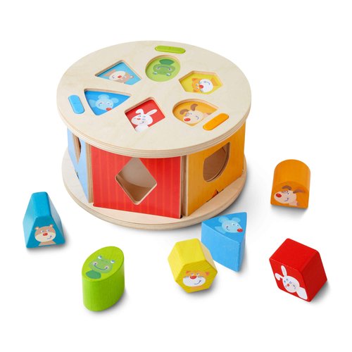 HABA Favorite Animals Wooden Shape Sorting Puzzle Box with 5 Colorful Shapes - Ages 12 Months +