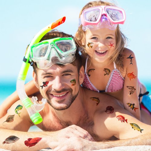 Generic 112 PCS Fishing Temporary Tattoos - Fish Themed Stickers for Kids Birthday Party Supplies, Decorations, Favors and Prizes - Cute Gifts for Boys and Girls, Blue