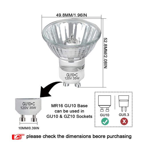 GU10 Halogen 35W Bulbs, 6 Pack GU10+C 120V 35W Halogen Light Bulbs with Long Lasting Lifespan, Dimmable MR16 GU10 Light Bulb for Track Light, Recessed Light, Range Hood Light Bulbs, 2700K Warm White