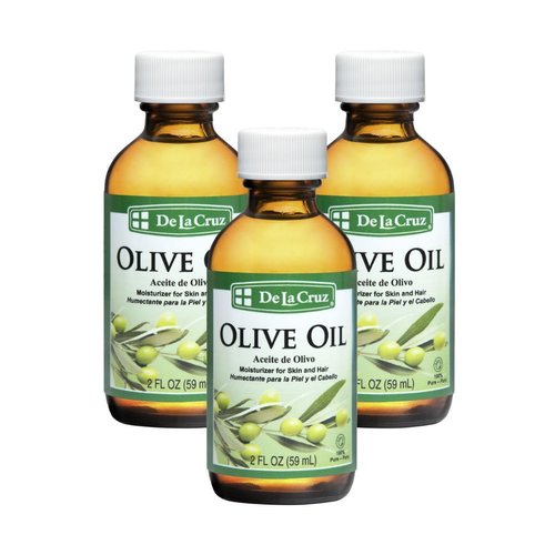 De La Cruz Pure Olive Oil - Natural Expeller Pressed Olive Oil for Hair and Skin - Lightweight Body Oil for Dry Skin 2 Fl Oz (3 Bottles)