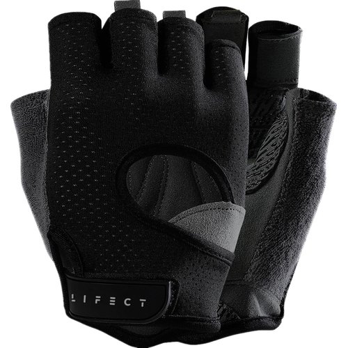 LIFECT Freedom Workout Gloves, Knuckle Weight Lifting Shorty Fingerless Gloves with Curved Open Back, for Powerlifting, Gym, Women and Men (Black, Small)