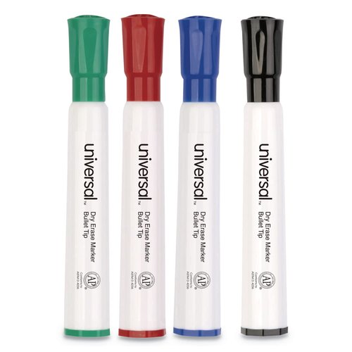 Universal UNV43680 Medium Bullet Tip Dry Erase Marker - Assorted Colors (4/Set)