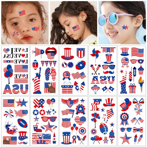 4th of July American Independence Day Tattoo Stickers,Adult Teen Kids Patriotic Waterproof Vinyl Stickers Temporary Tattoo,Independence Day Memorial Day Party Decoration Stickers