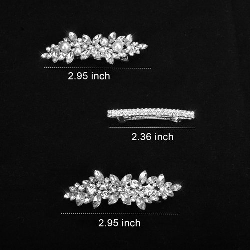 Deoot Hair Barrettes, 4 Pcs Rhinestone Hair Clips for Women - Hair Clip Barrettes with Rhinestones Crystal & Metal Alloy, Flower Hairpins for Women - Hair Accessories for Wedding, Party, Everyday