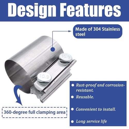 Dianrui 2PCS 1.75" Butt Joint Stainless Stee Clamp Band,1.75 inch Universal Widening Clamp Fit for Exhaust System, Muffler K-H-031-45