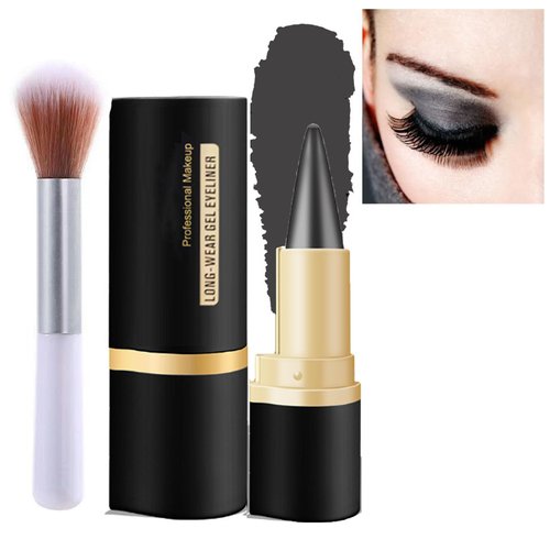 Black Brown Gel Eyeliner Pencil, Ayky Long Wear Gel Eyeliner with Makeup Brush Natural Black Eyeliner Cream Waterproof Cat Eye Makeup Stencil Smokey Eyeshadow Palette Stick Smudge Proof (Black Grey)