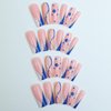 Square Press on Nails Long Fake Nails Blue White French tip Stick on Nails Evil Eye False Nails Gold Glitter Swirl Acrylic Nails 24Pcs Coffin Shiny Artificial Nails for Women Girls Manicure