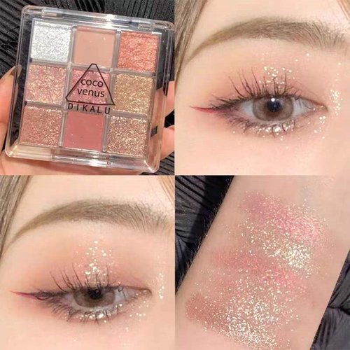 Go Ho 9 Colors Eyeshadow Palette,Glitter&Shimmer Eyeshadow Korean Makeup,Long Lasting Blendable Shades Eye Shadow Make up,01