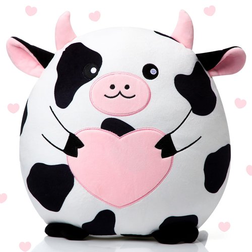 Leyndo Cow Plush Pillow 14 Inch Cow Stuffed Animal Toy Soft Cuddly Cow Stuffed Animal Plushie Kwaii Cow Plush Toys for Birthday Party Favor Christmas Bedroom Sofa Car Decorations