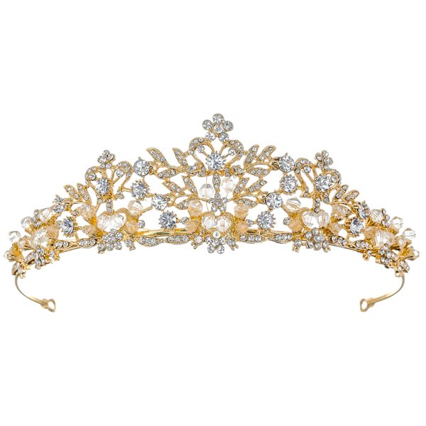 Samky Gold Bride's Tiara Crown Bridal Wedding Headpiece Rhinestone Crystal Hair Accessories for Woman