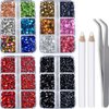 QOGIR 10000 Pieces 5 Mixed Size Siam Black and Multicolor Hotfix Rhinestones for Crafts Clothes Nail Art with Tweezers and Picking Rhinestones Pencil