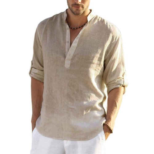 COOFANDY Men's Cotton Linen Henley Shirt Long Sleeve Hippie Casual Beach T Shirts