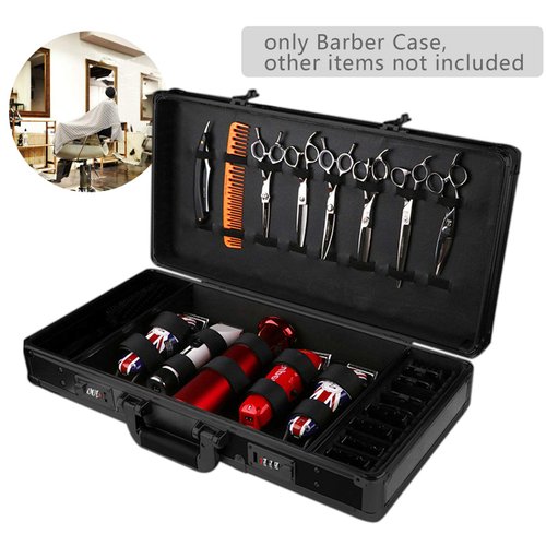 TFCFL Professional Barber Case, Black Barber Beauty Salon Tool Kits,Portable Travel Stylist Tool Box with Lock,Barber Tool Organizer for Clippers Trimmers Shears Scissors (Black MM)
