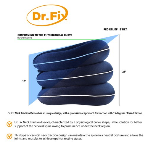 Dr Fix Cervical Neck Traction Device for Instant Neck Pain Relief at Home | Elastic Band (Dark Blue, 17-20)
