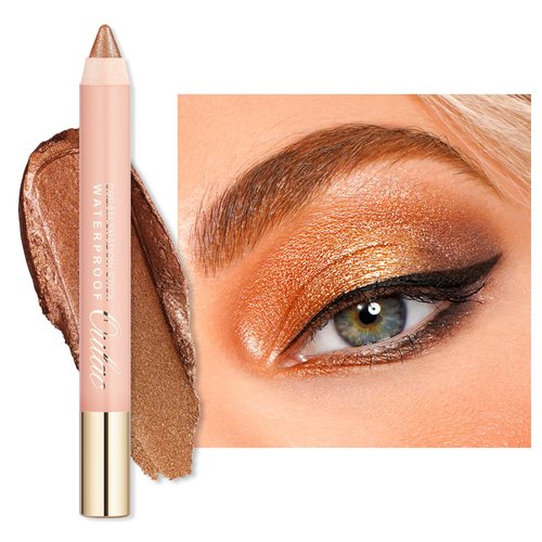 Oulac Bronze Eyeliner Pencil Waterproof - Highly Pigmented Eye Shadow Stick Smooth and Durable, Shimmering Glitter Finish, Blendable Eyes Makeup, Vegan Beauty 3.8g, (02) Gold Cone