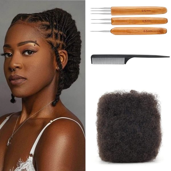 Cosrtemilocs Tight Afro Kinky Bulk Human Hair 8 Inch Pack of 2 100% Natural Braiding Hair for Dreadlocks Locs Repair Extension Twists Braids with Crochet Hook and Comb