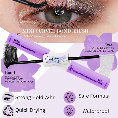 Sapphire Lash Extension, Lash Cluster Eyelash Extension kit DIY 132pcs, 10mm-16mm, Eye Lash Clusters with Lash Applicator, Bond, Seal and Remover All in One, Natural Look Eyelash Cluster