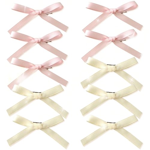 JeVenis 10 PCS Pink Ribbon Bow Hair Clip Claw Clips & Hair Accessories for Long Thick Hair