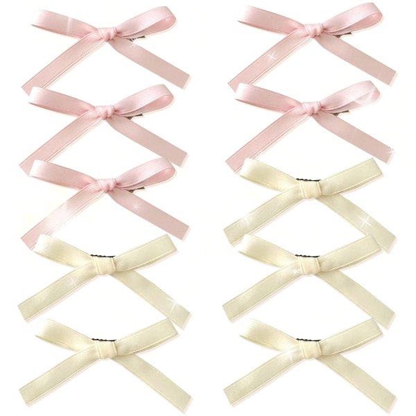 JeVenis 10 PCS Pink Ribbon Bow Hair Clip Claw Clips & Hair Accessories for Long Thick Hair
