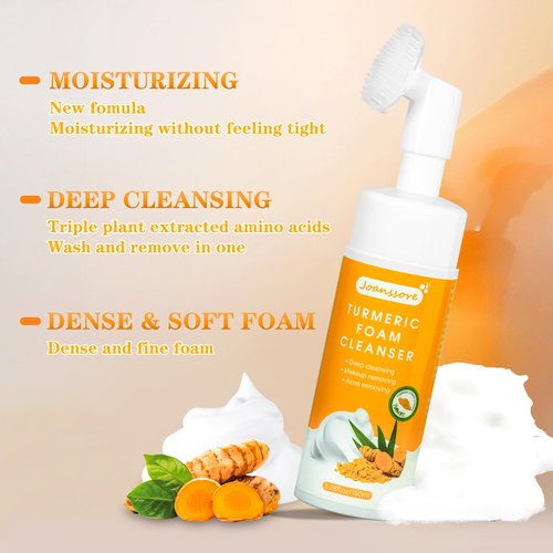 Joanssore 2Pcs Turmeric Facial Cleanser, Turmeric Face Wash, Turmeric Foaming Cleanser, Foaming Face Wash, Tumeric Face Wash, Turmeric Wash Facial Cleanser, Deep Clean and Firm Pores, 5.28 Fl.Oz/1Pcs