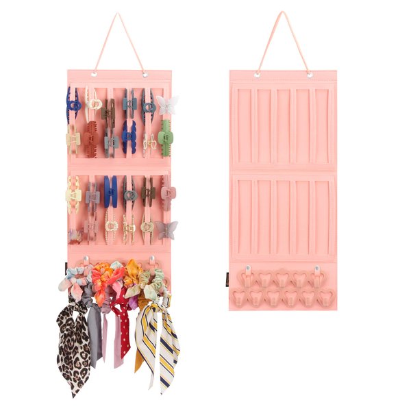 Hanging Hair Claw Clips Holder for Women Lady, Claw Hair Clip Storage Organizer for Girls, Hair Banana Barrettes Bows Flower Butterfly Jaw Clips Display Stand Holder. (Pink)