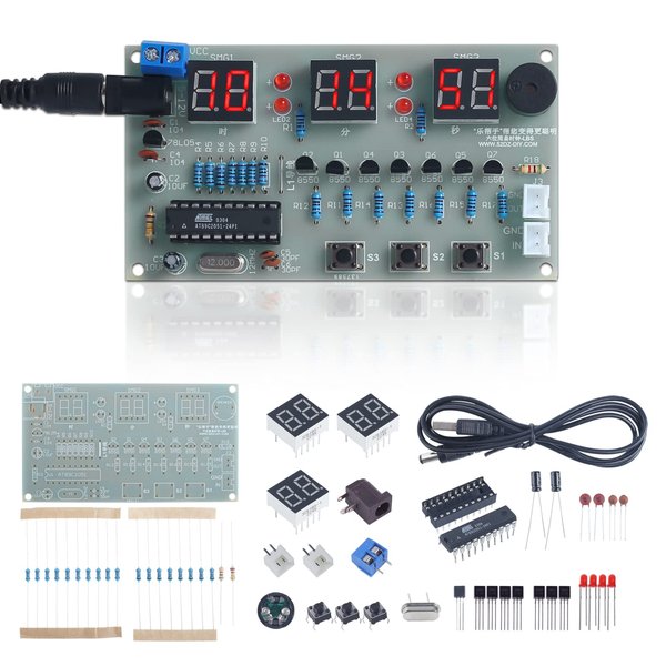 MiOYOOW C51 6-Digit DIY Digital Electronic Clock Kit AT89C2051 Chip Alarm Clock Kit Soldering Practice Learning Kits with USB Cable and English Manual for College High School Education