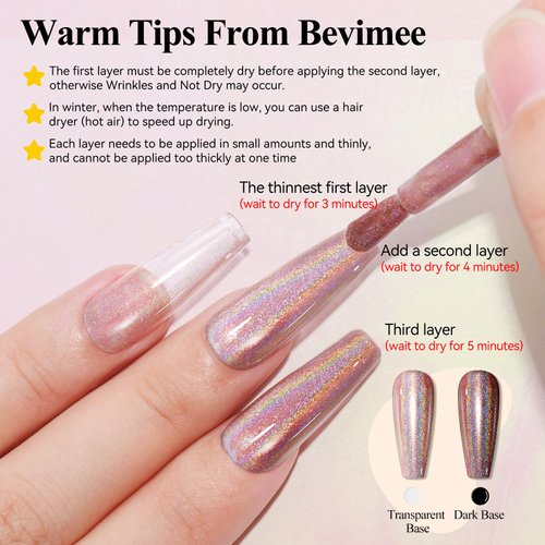 Bevimee Holographic Nail Polish 12ML Fast Drying Iridescent Chameleon Sparkly Nail Polish Rainbow Effect Shimmer Glitter Nail Polish Dark Brown Holo Nail Lacquer Polish Nail Art-No Require Cured 1PCS