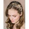 SWEETV Flower-Leaf Bridal Headband Gold Crystal Tiara for Women Pearl Wedding Headpieces for Bride Hair Accessories for Prom Birthday Party