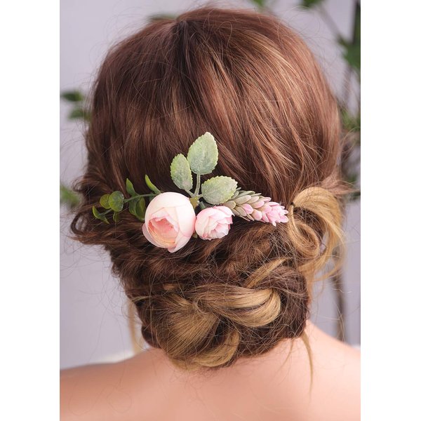 Kercisbeauty Pink Hair Comb for Brides Wedding Bridal Garden Headpiece Prom Hair Accessories Boho Hair Piece (Pins)