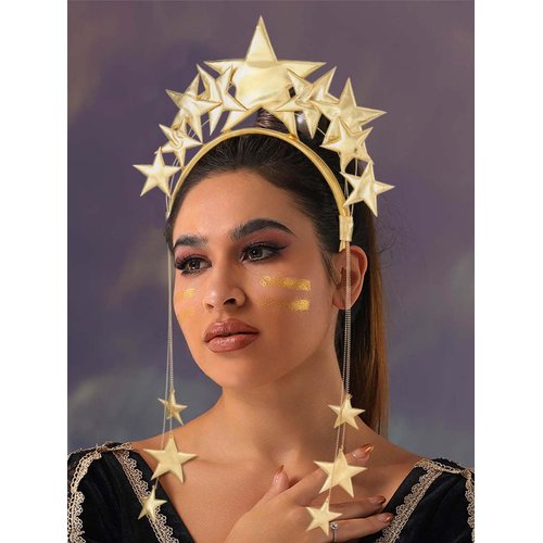 Yean Giant Star Headband Gold Goddess Halo Hair Band Festival Star Headdress Handmade Headpiece f...