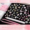 BELICEY 1000PCS Flowers Nail Charms 3D Alloy Butterfly Bow Nail Charms Pink&White Star Heart Moon Pearls Beads Nail Charms Cute Nail Jewels for Nail Art DIY Crafts with Picker Pencil and Tweezer