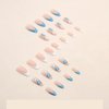 24Pcs Blue & White French Tip Press on Nails Medium Fake Nails Almond False Nails with Blue & White Flowers Designs Nude Translucent Acrylic Nails Swirl & Glossy Glue on Nails Spring Nails for Women