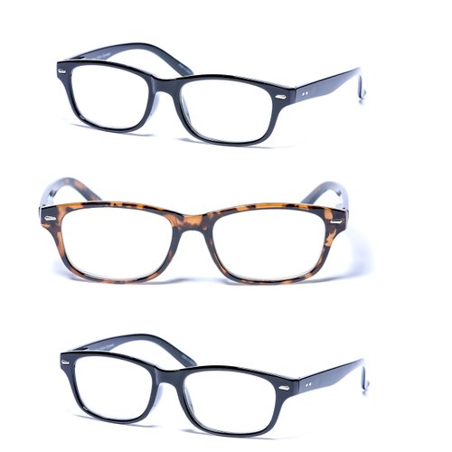 3 Pair of Reading Glasses (non bifocal) for Men and Women (Black/Brown, 2.0)