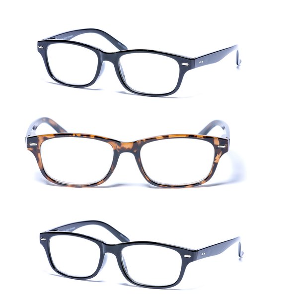 3 Pair of Reading Glasses (non bifocal) for Men and Women (Black/Brown, 2.0)