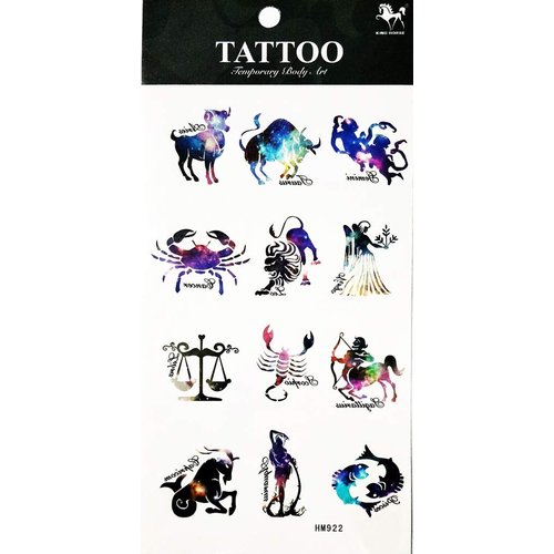 PP TATTOO 1 Sheet Zodiac Twelve Constellation Symbol Lucky Arm Body Sticker Tattoo Art Make up for Men Temporary Tattoos Paper Waterproof for Men Women