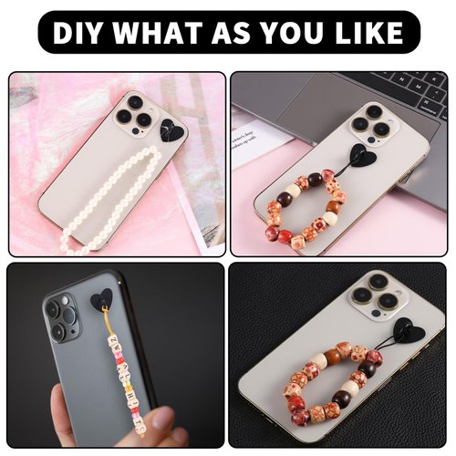 Amabro 12PCS Phone Holder Heart Phone Ring, Self-Adhesive Cell Phone Hook Cell Phone Charm Hook for Cell Phone Tablet DIY Accessories (Heart Shaped Black)