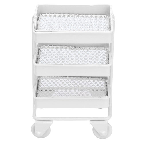 Natudeco 1:12 Miniature Dollhouse Handcart Mini Shopping Cart 3 Layers Storage Display Shelf with Wheels Kitchen Furniture Decoration(White)