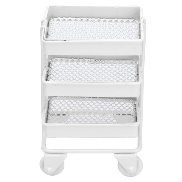 Natudeco 1:12 Miniature Dollhouse Handcart Mini Shopping Cart 3 Layers Storage Display Shelf with Wheels Kitchen Furniture Decoration(White)