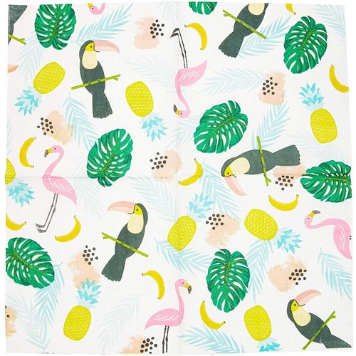 Sparkle and Bash Tropical Paper Napkins for Birthday Party (6.5 x 6.5 In, 100 Pack)